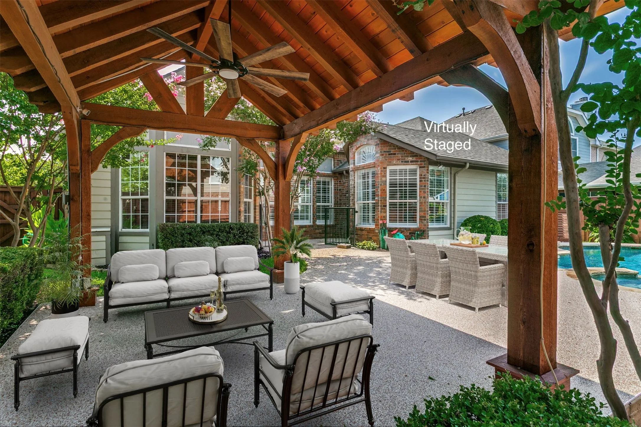 Virtually staged outdoor living area