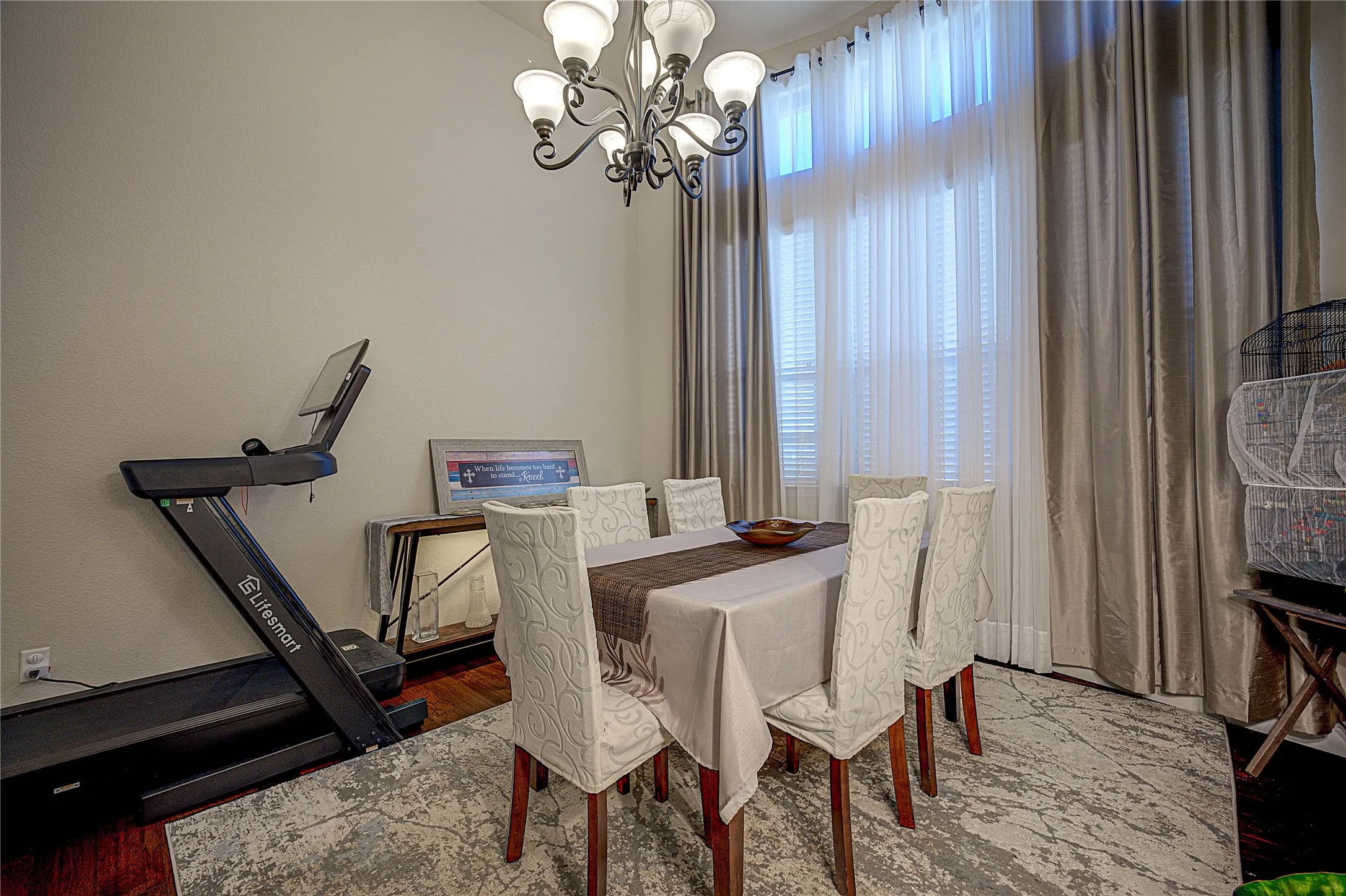 Hardwood-finish flooring with an area rug