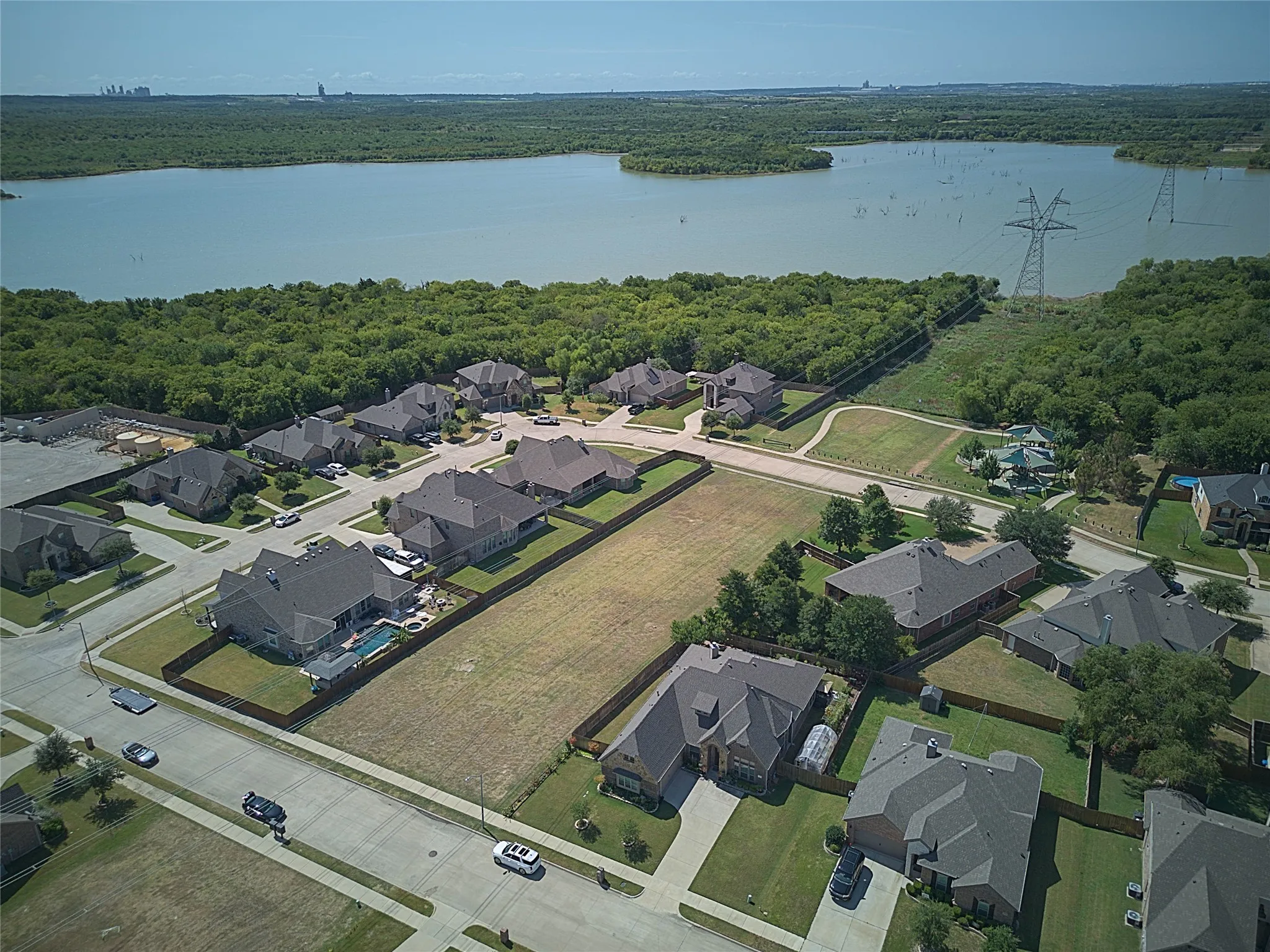 Expansive residential area with a prominent waterfront
