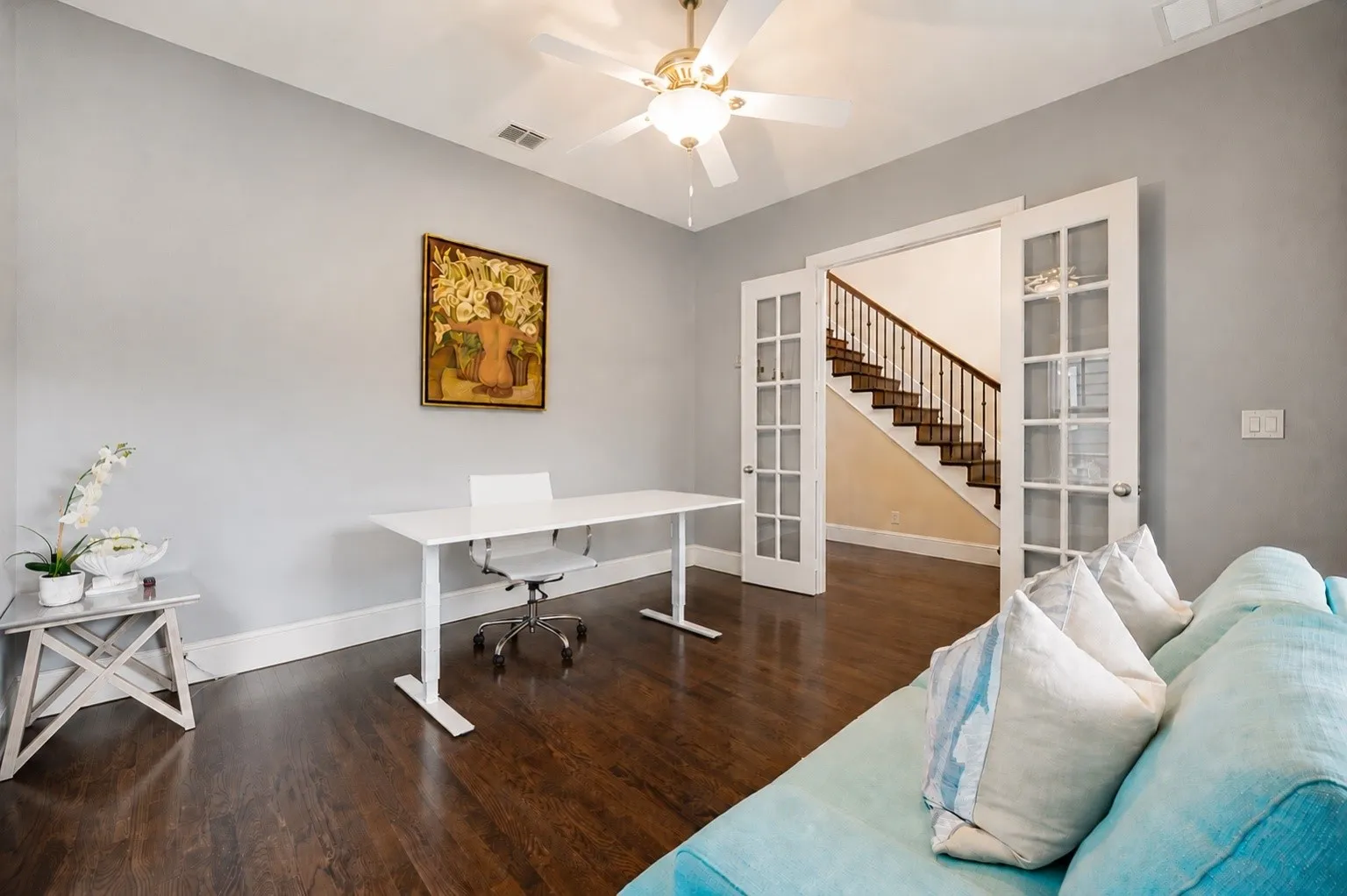 Private first-floor study with French doors.