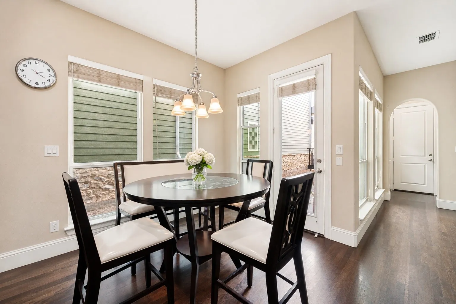 Dining area filled with natural light.