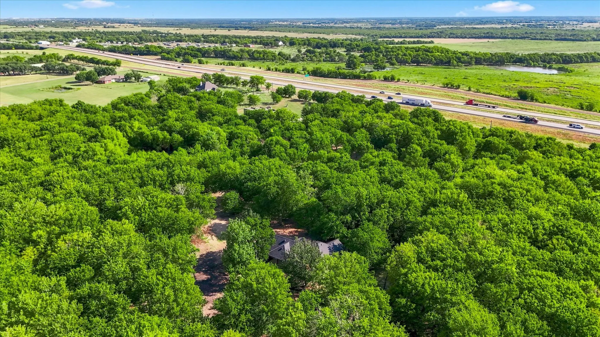 Extensive tree coverage surrounding the property