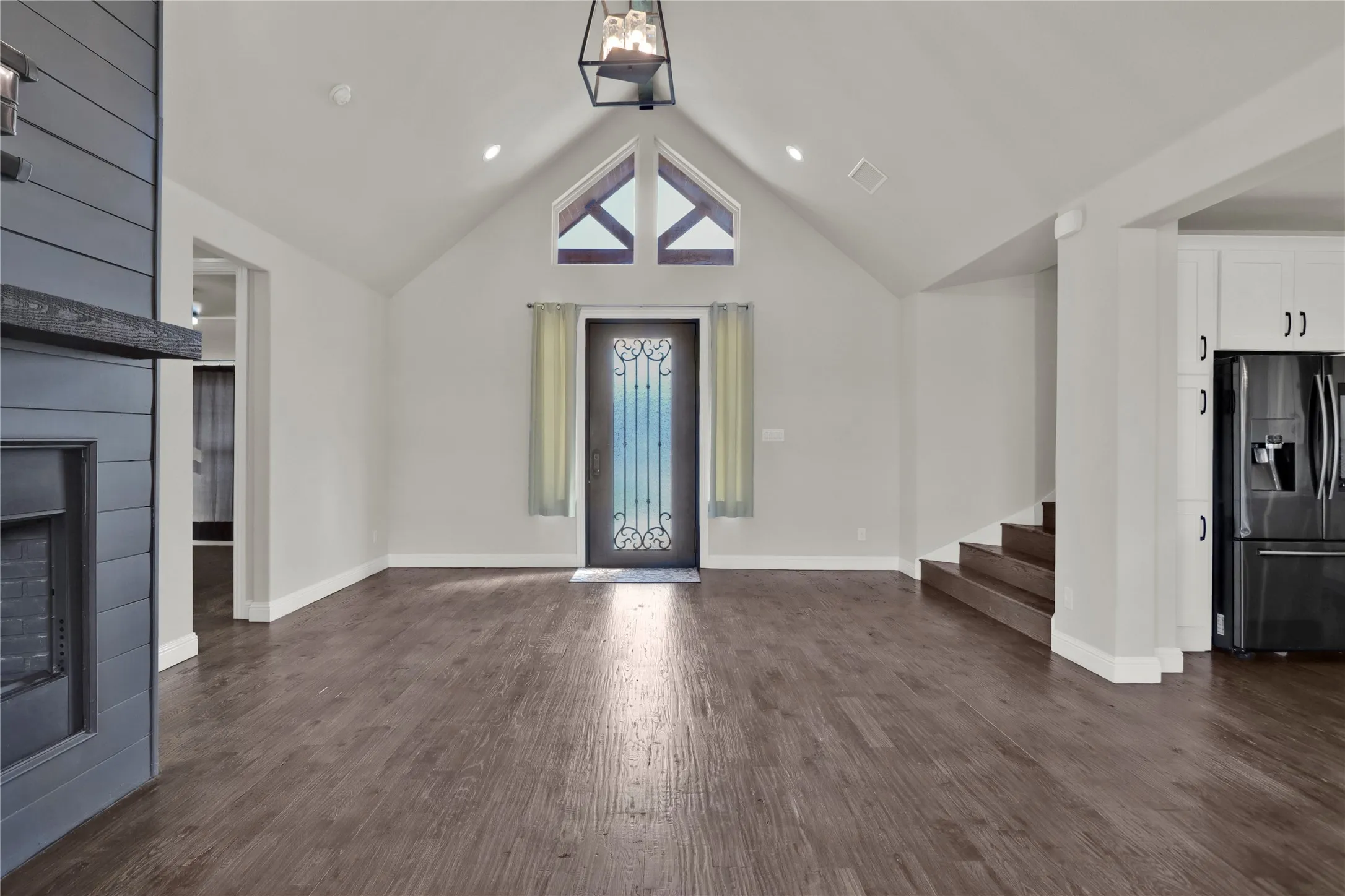 Living room with fireplace.