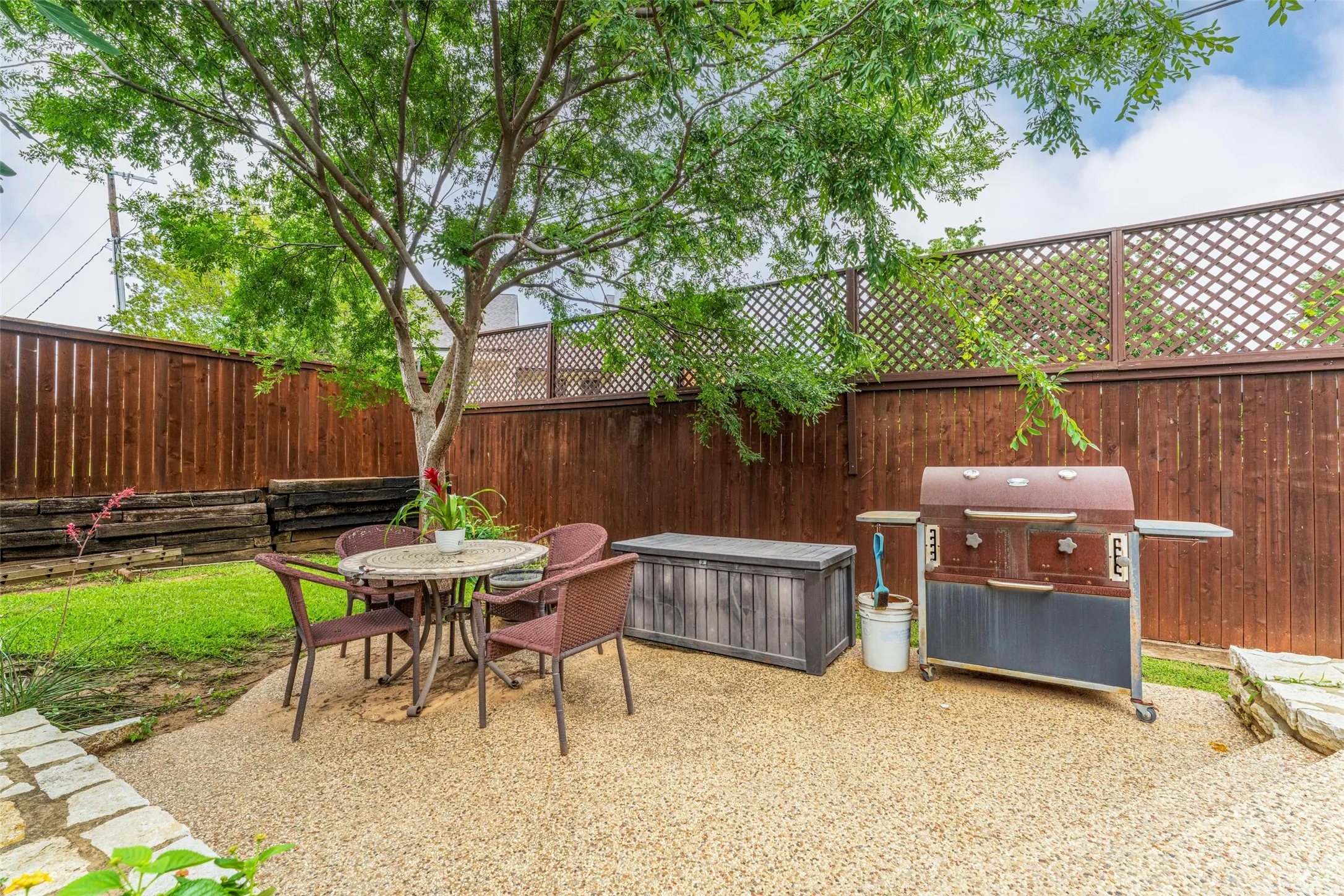 Side area off pool for patio furniture and cooker