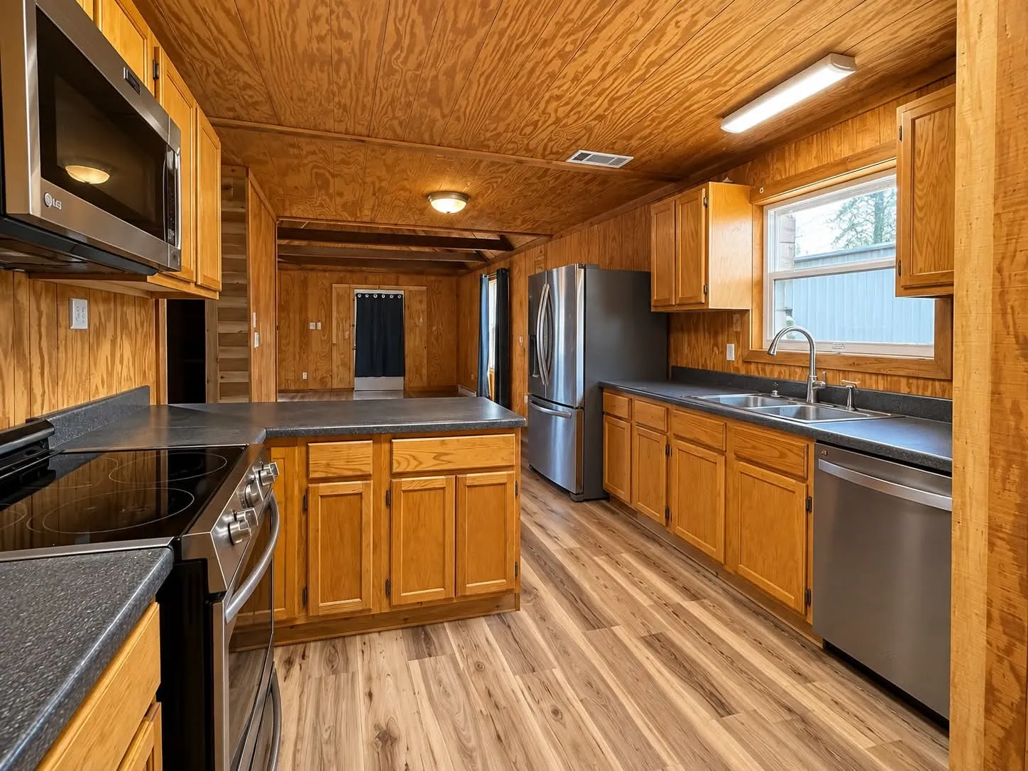 Kitchen opens up into the dinning and living space
