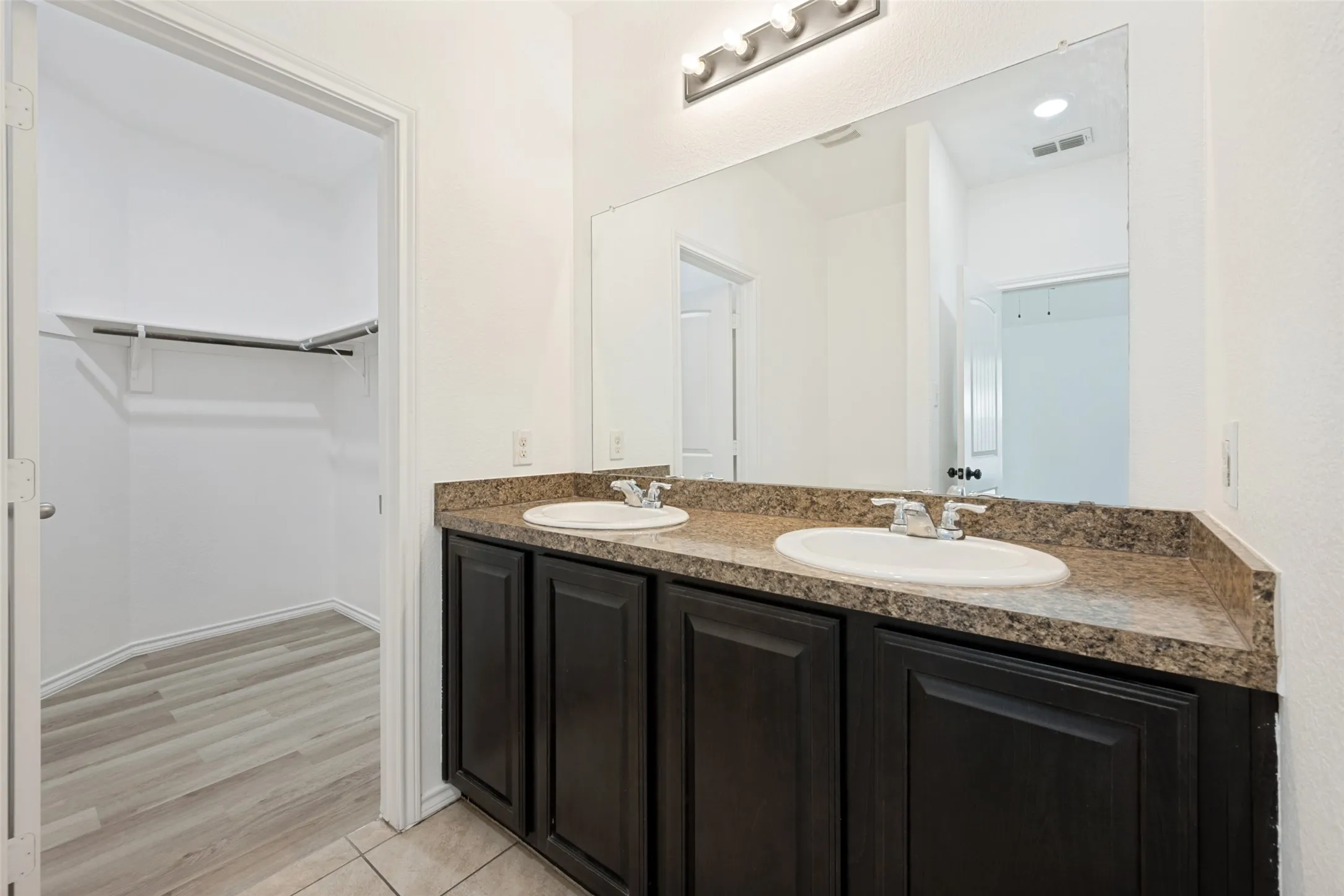 Generous closet space and two sinks