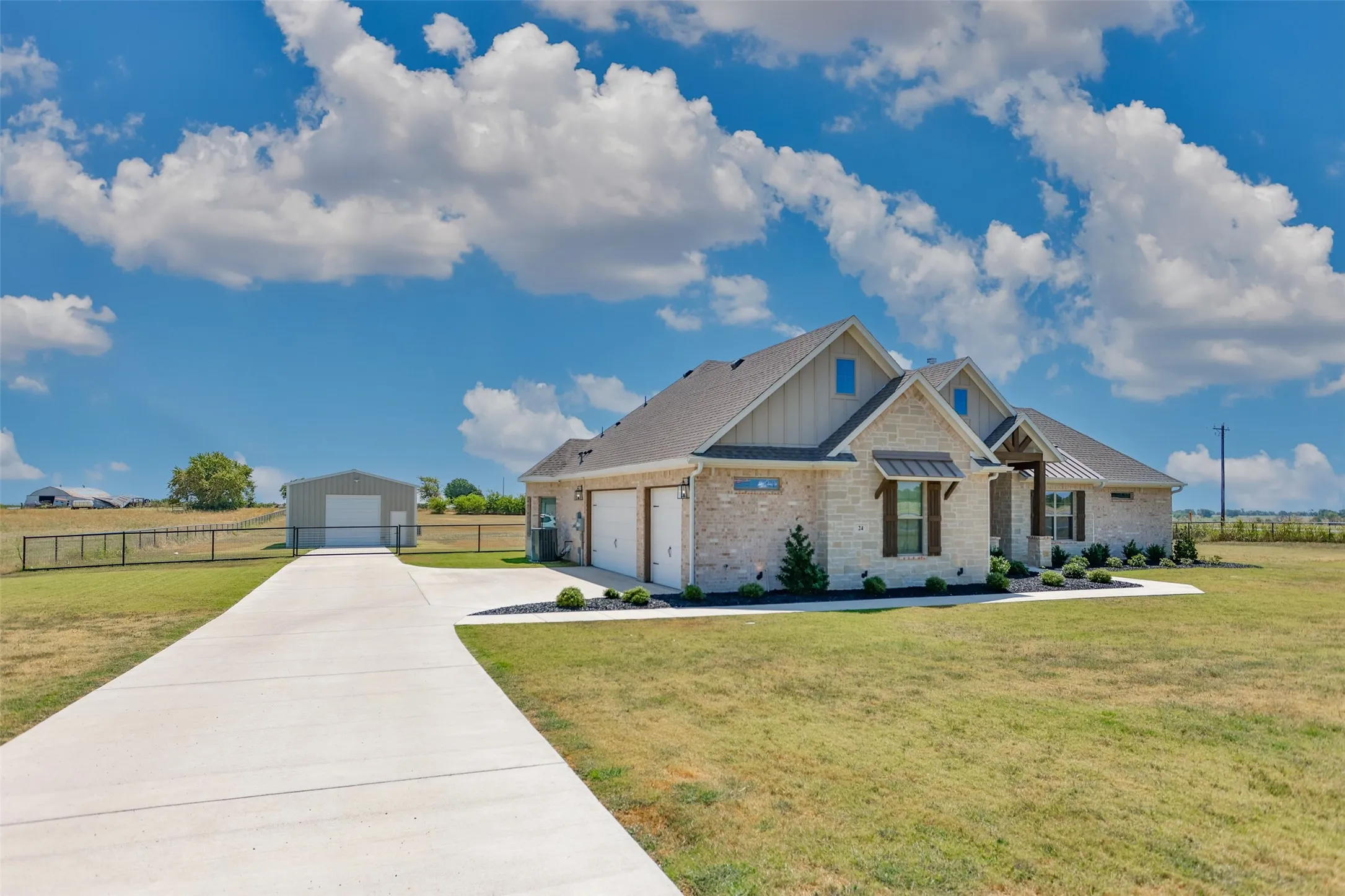 Stone veneer exterior with gabled roof lines