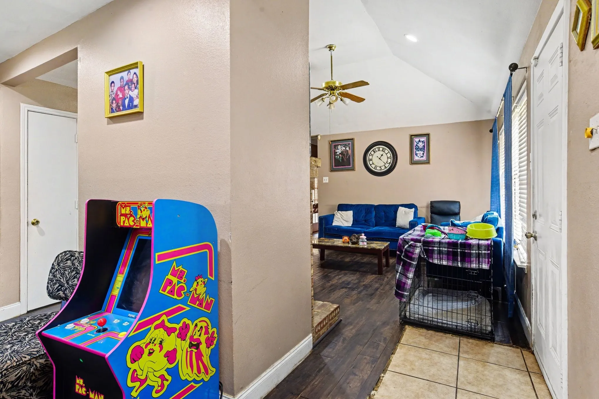 Versatile game room alcove or flex space located directly off the main living area.