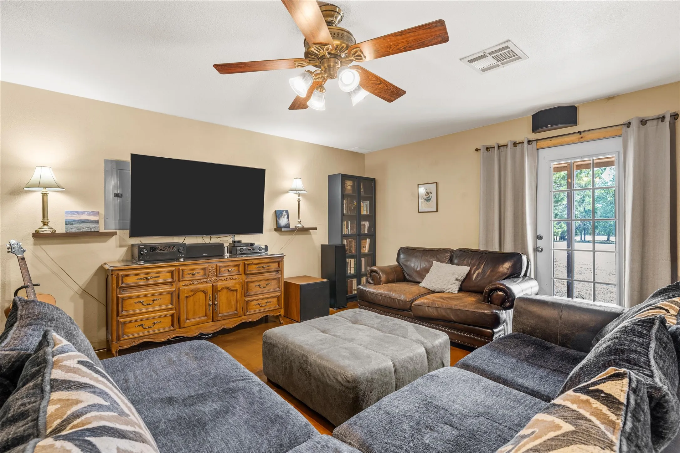 Warm-toned walls with wood-finish flooring