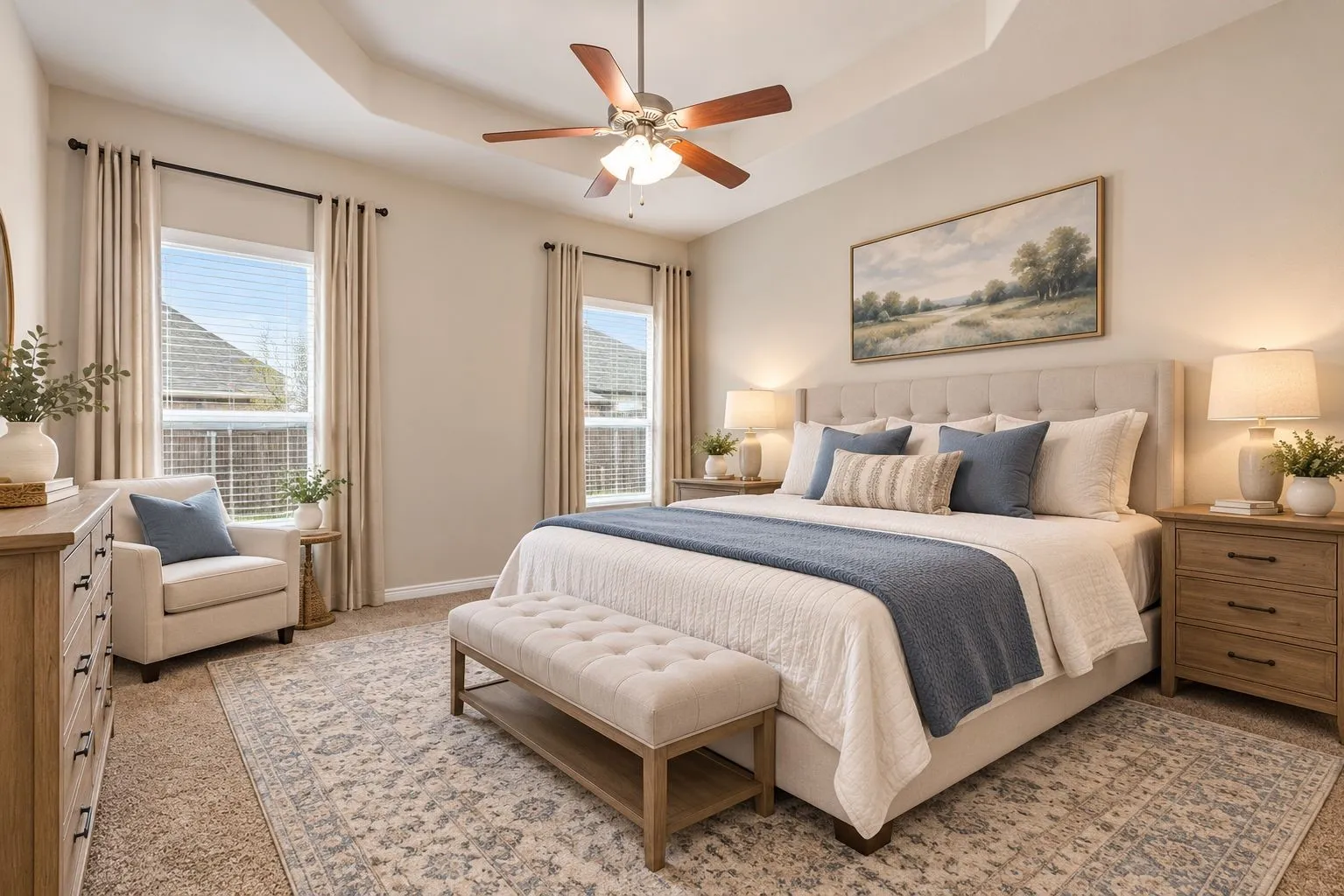 VIRTUALLY STAGED primary overlooks the backyard