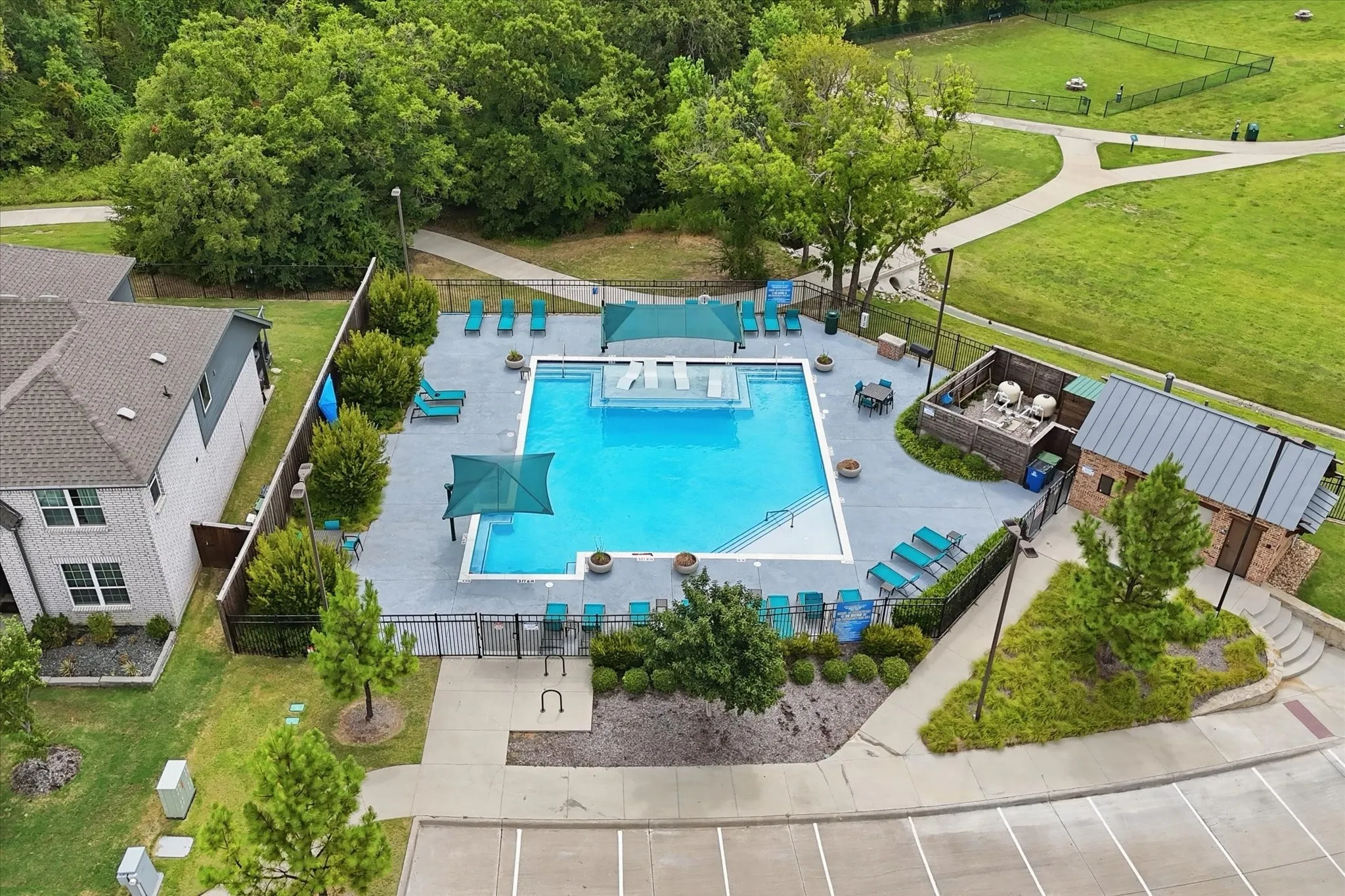 Up close view of the community pool.
