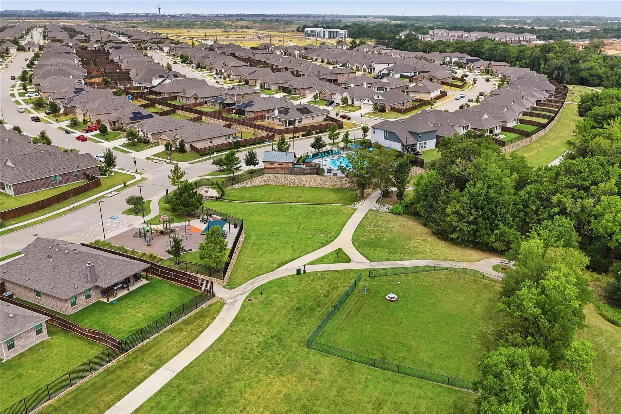 Aerial of the nature preserve greenbelt and amenities.