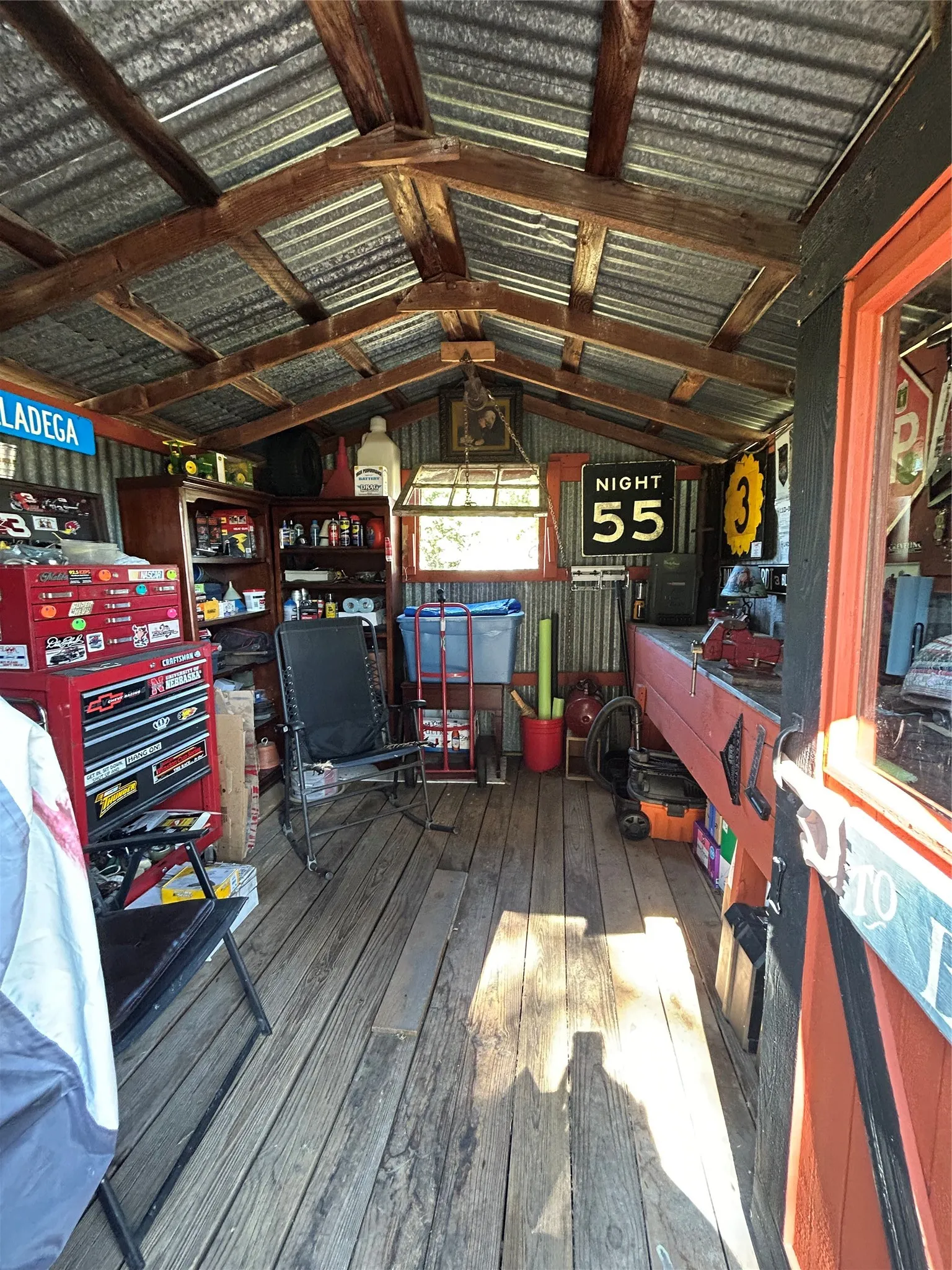 Inside the small shed.
