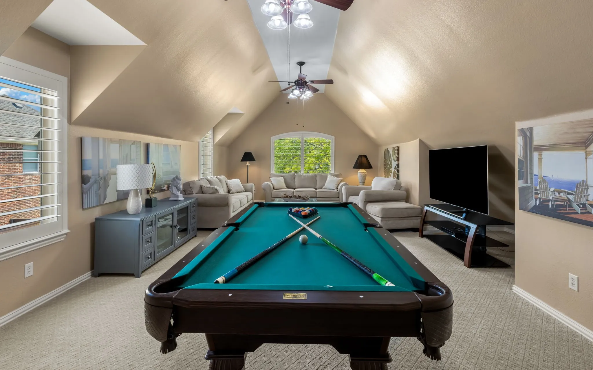 Massive gameroom leaves plenty of options for family fun and entertaining.