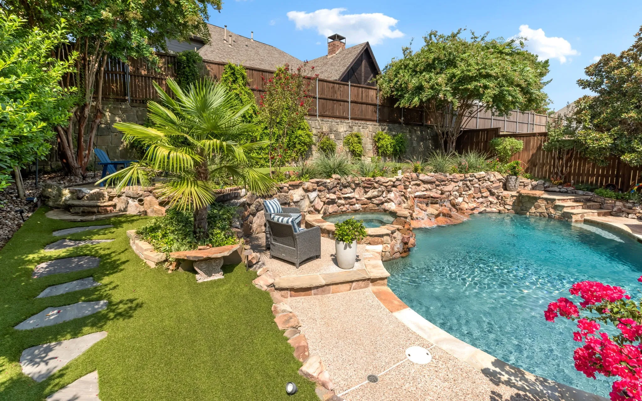 Well thought out seating areas surround the pool.