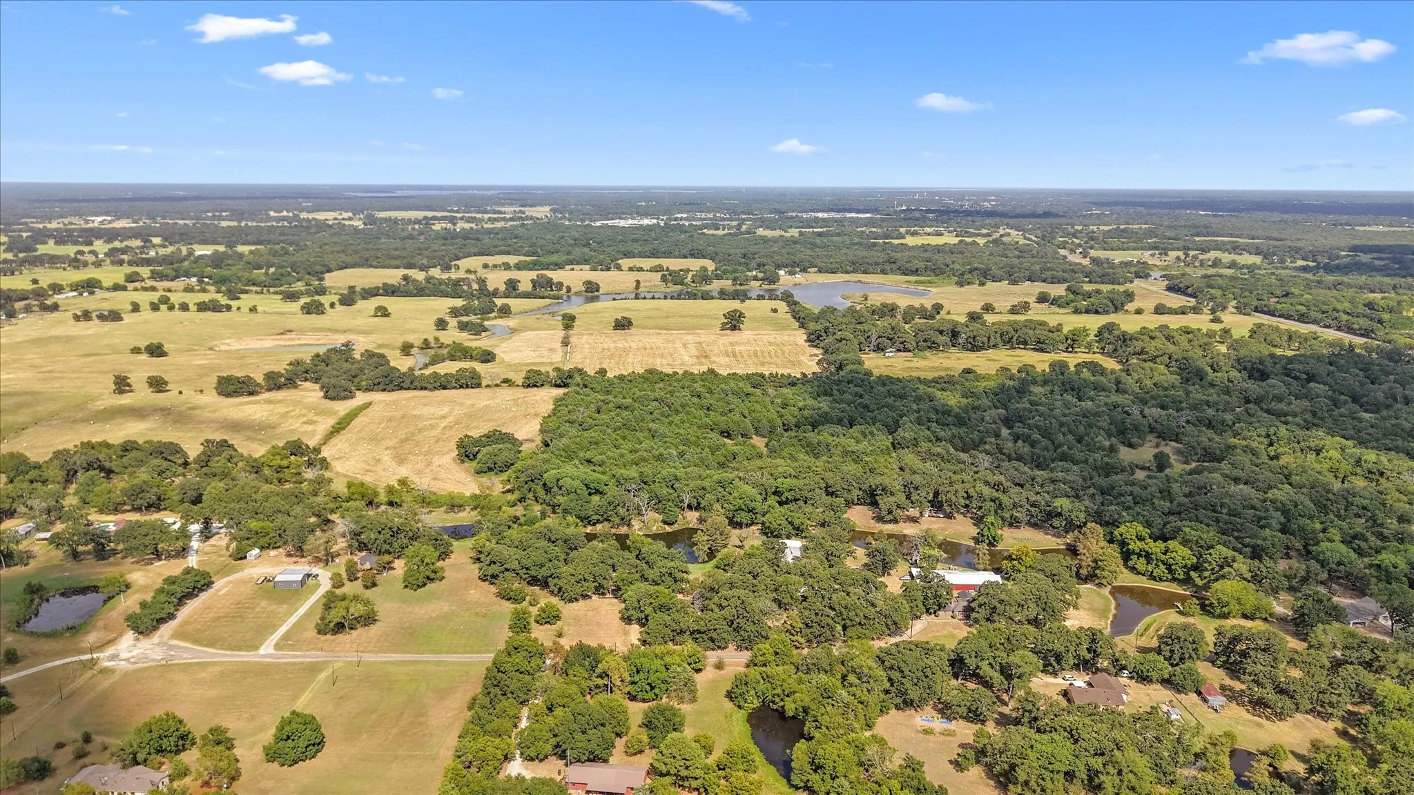 Expansive acreage featuring mature trees, open fields, and multiple ponds