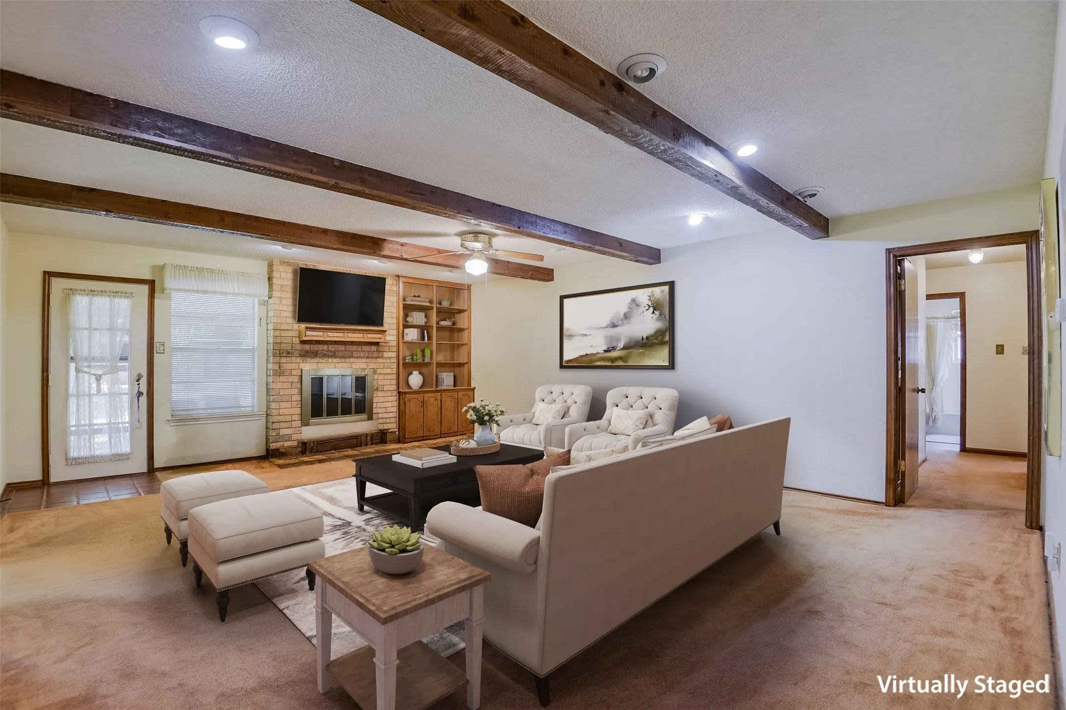 Virtually staged living room / den