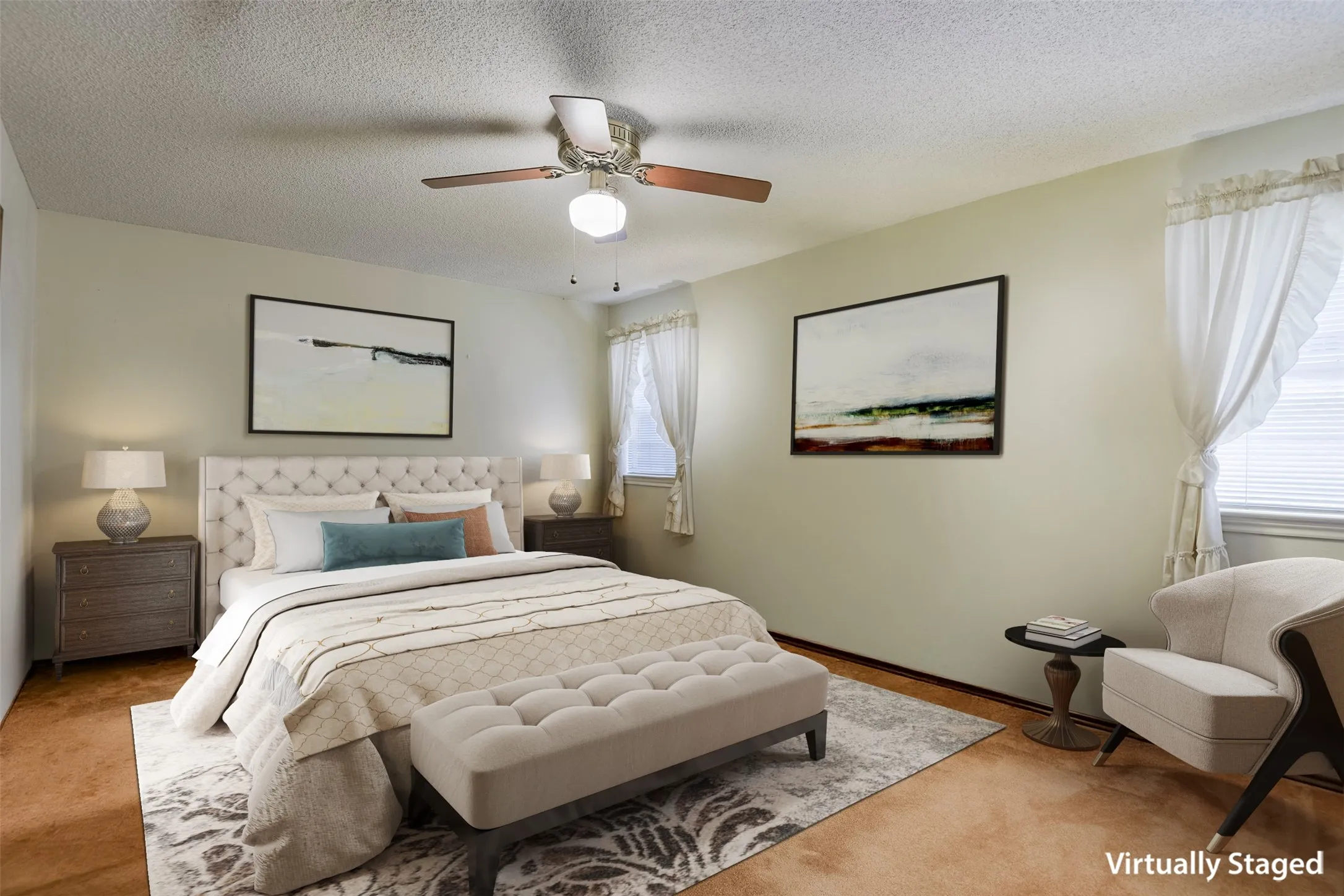 Virtually staged primary bedroom