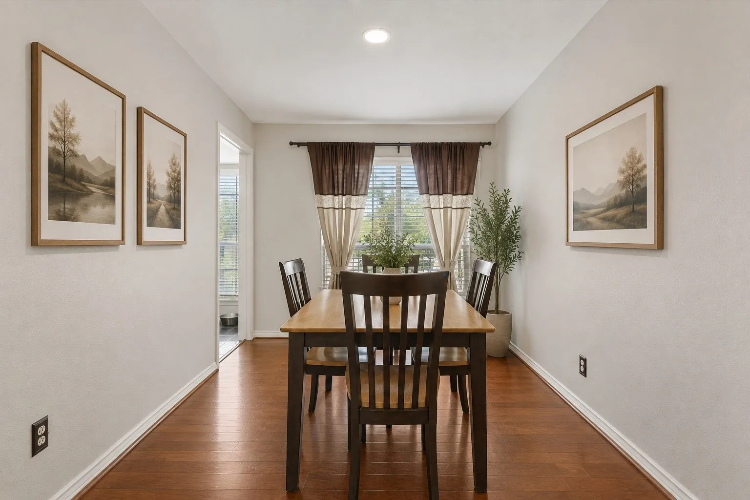 Virtually staged Recessed ceiling lighting, wood-finish flooring, and white walls