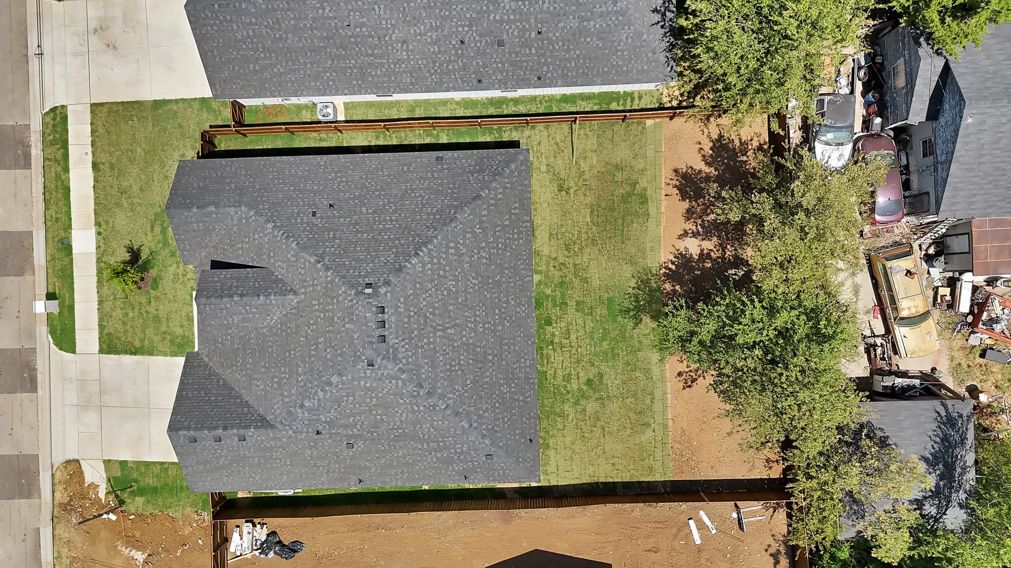 Newly installed asphalt shingle roof