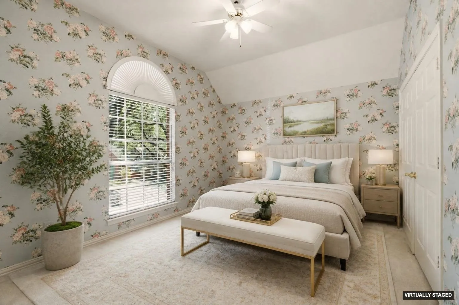 Bedroom 2, faces front of home. Adjacent J&J bath. Virtually Staged Photo.