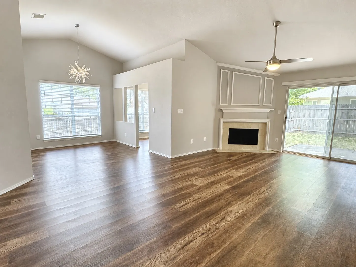Living opens to dining opens to kitchen