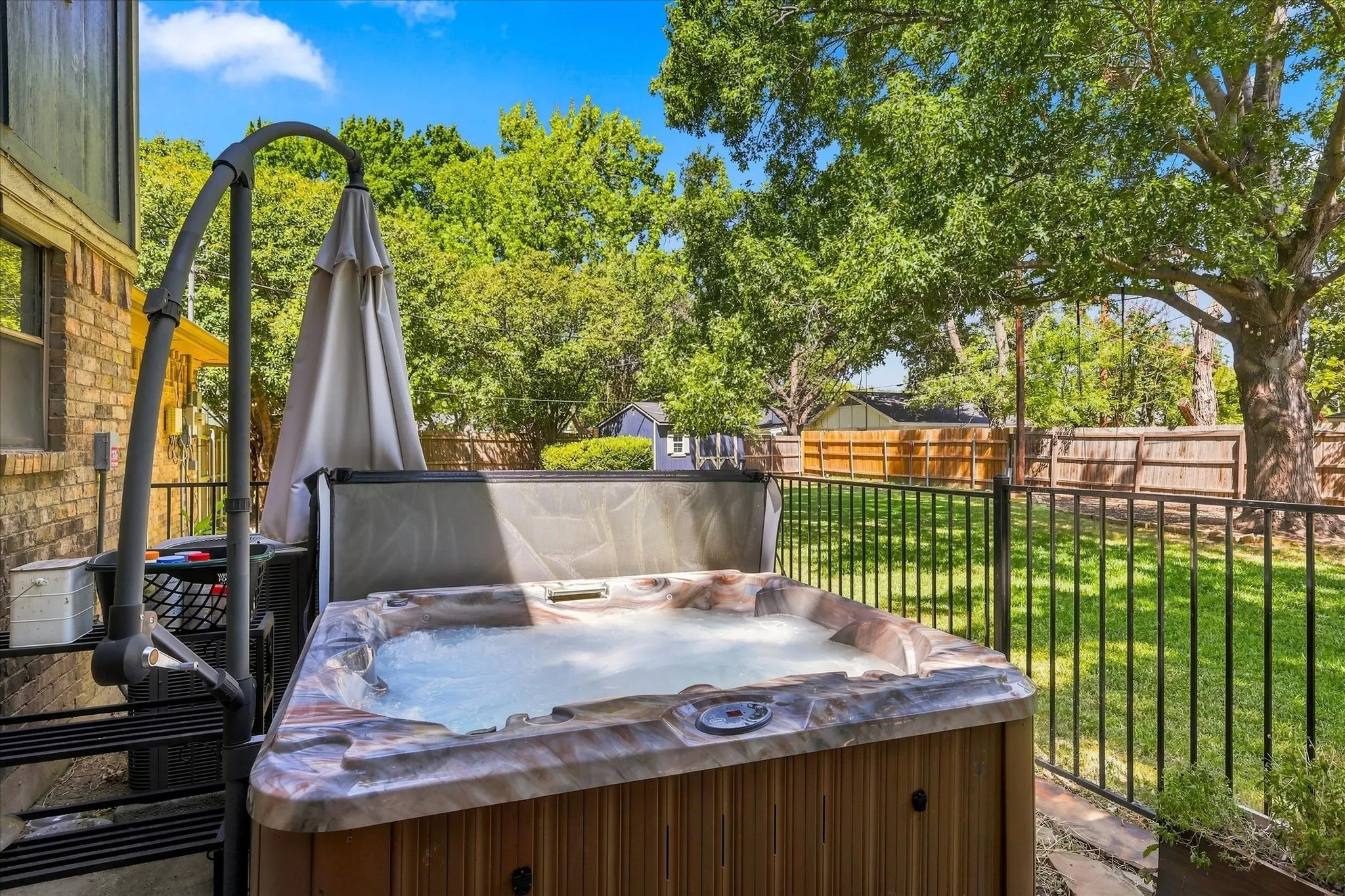 The relaxing hot tub is awaiting it's new owner.