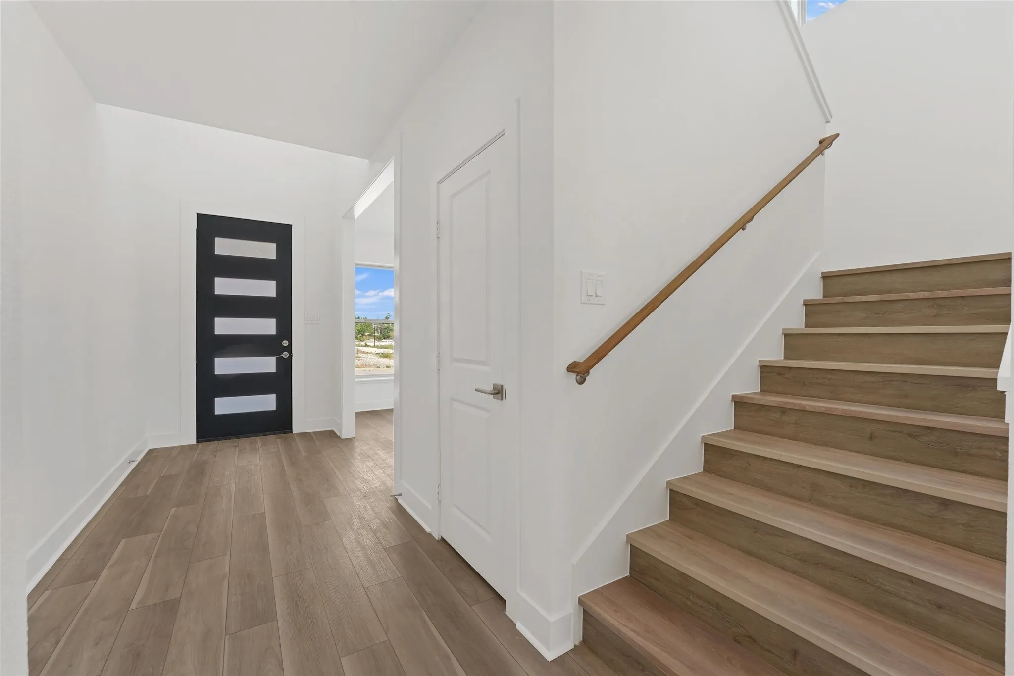 Modern entry door with frosted glass panels