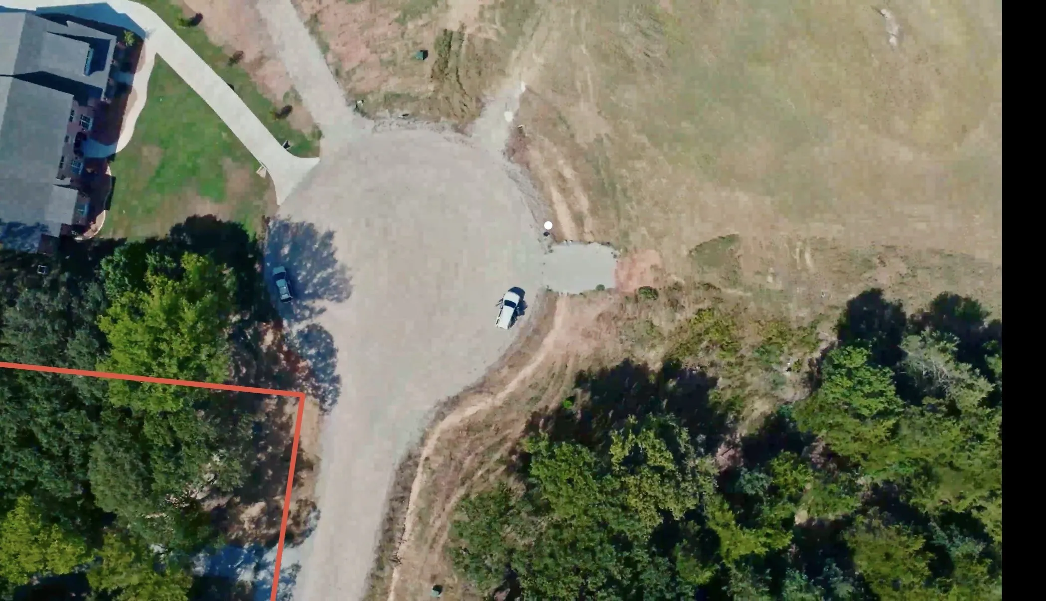 Aerial View of cul-de-sac and property with approximate boundary lines