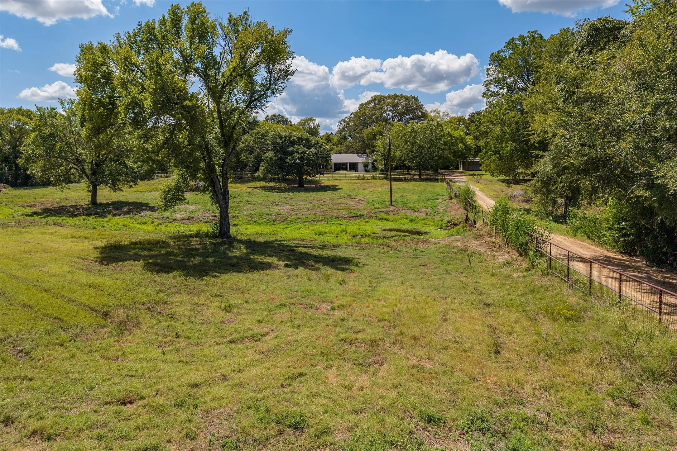 Expansive green acreage with mature trees
