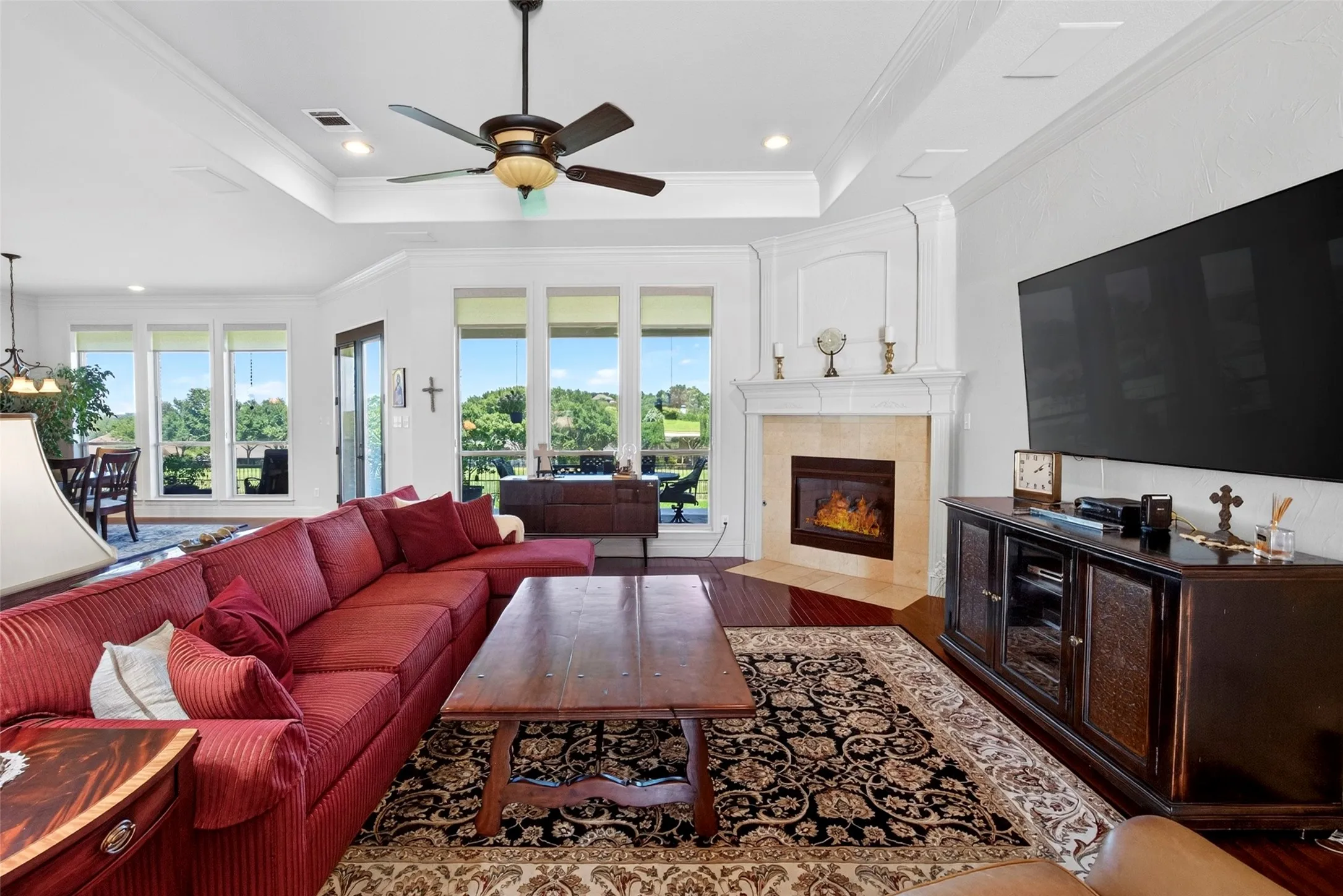 Living room with wall of east facing windows