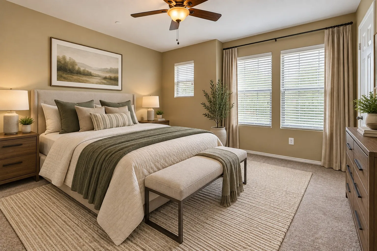 Ceiling fan with integrated lighting