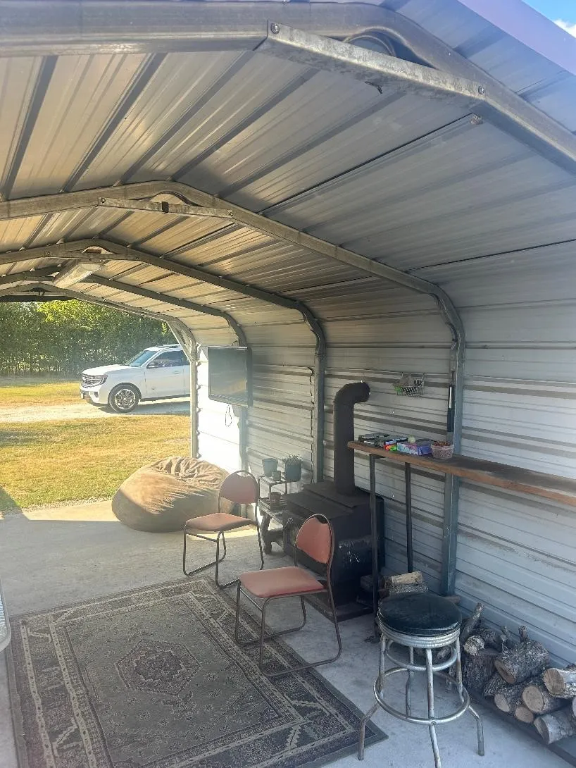 detached carport set up for entertaining