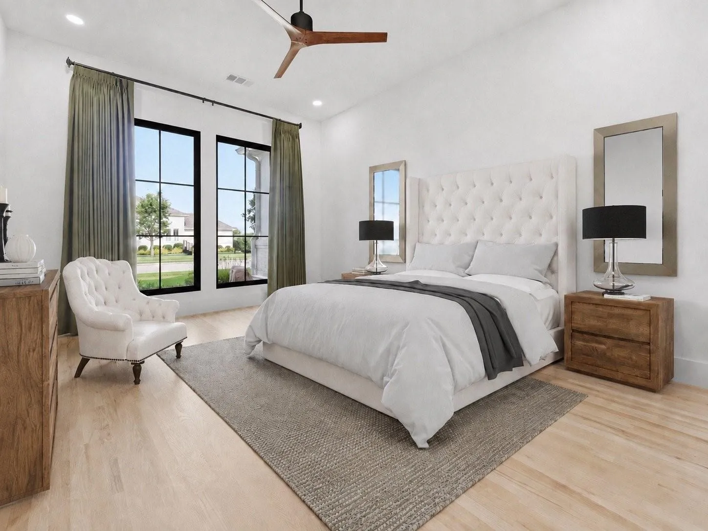 Privately situated at the front of the home, this Secondary Bedroom makes an ideal guest suite. Virtually staged. For reference only.