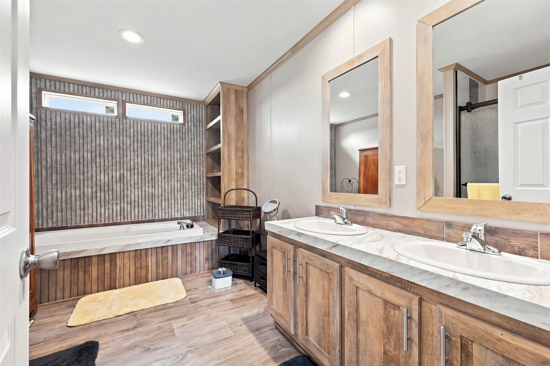 Primary bath with soaking tub and dual sinks