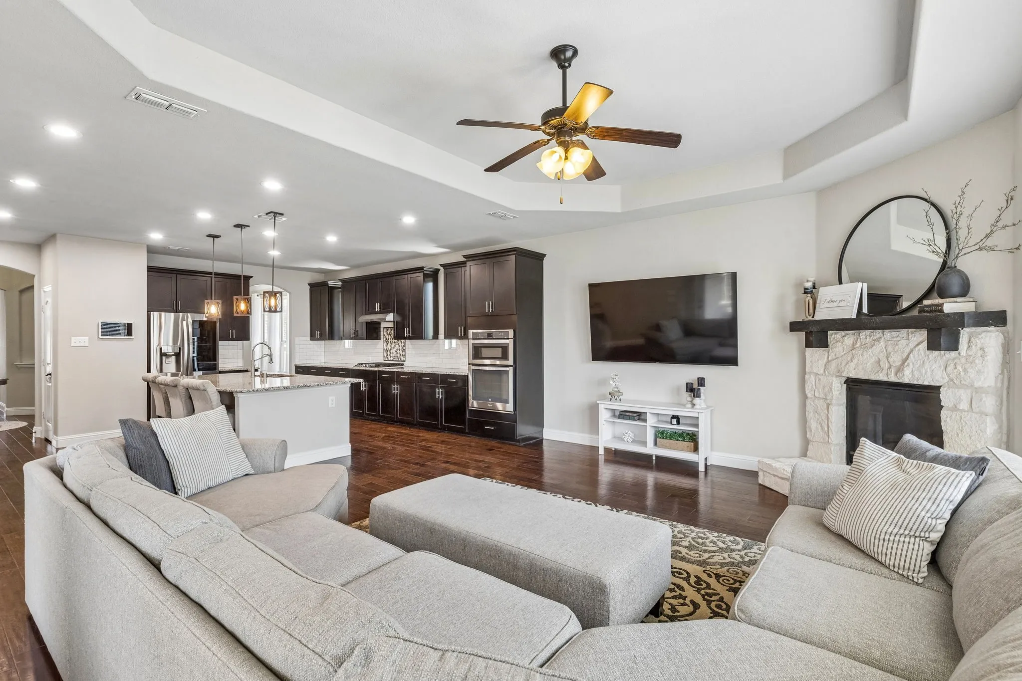 Here you can see that the  living room and kitchen are open to each other.