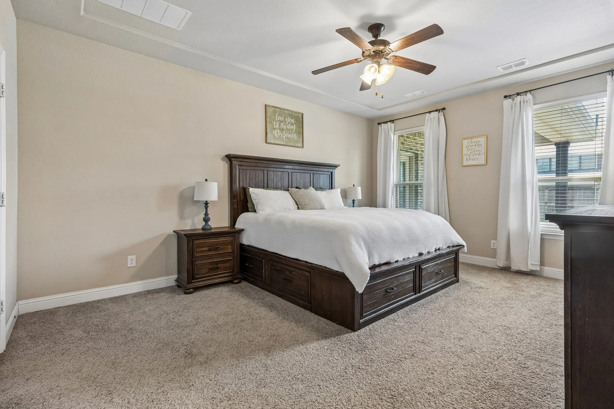 The room is a great size and has a ceiling fan