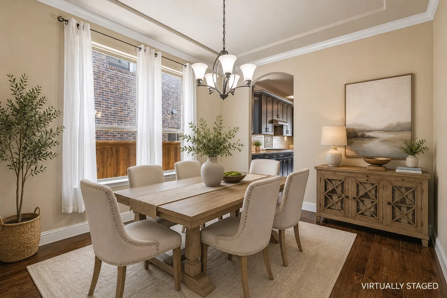The dining room is open to the kitchen