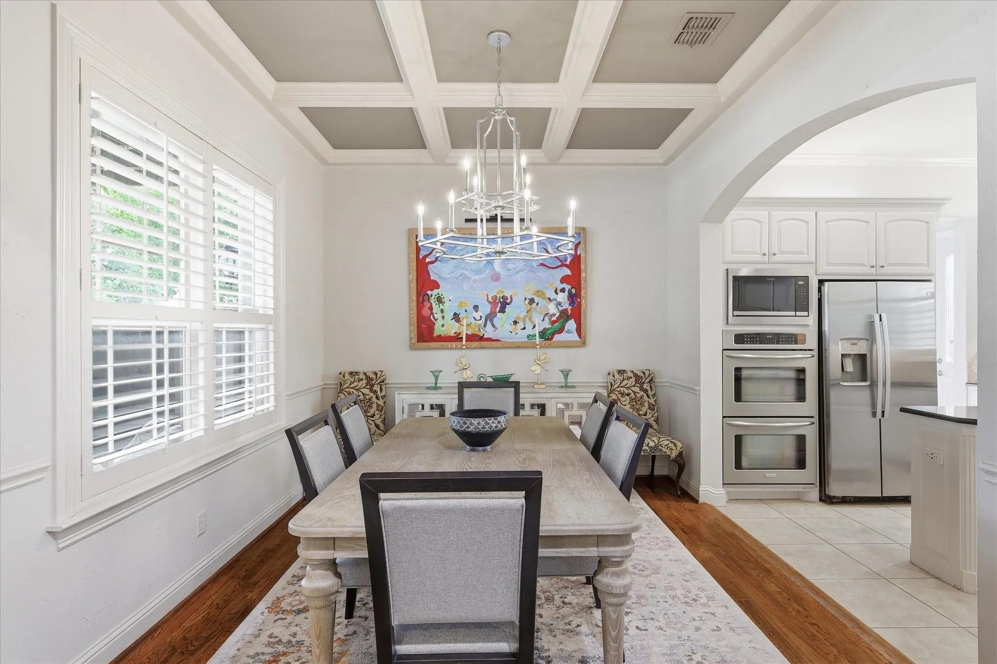 The dining room opens to the kitchen