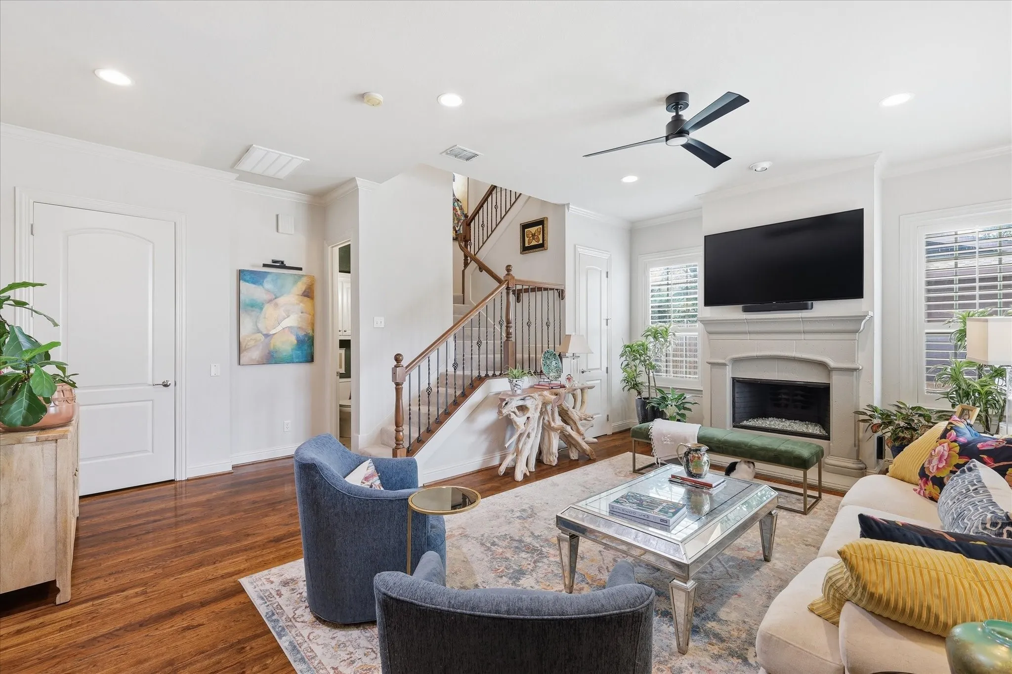 The living room with 1/2 bath to the left