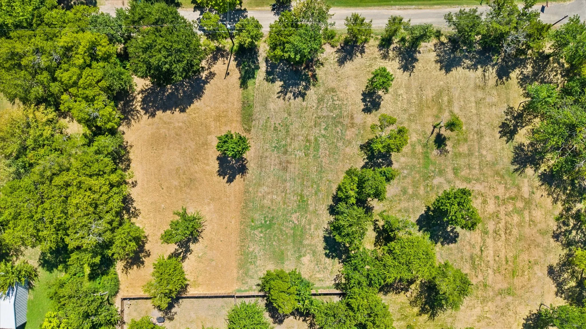 Expansive parcel featuring mature trees and open land with a partial fence line