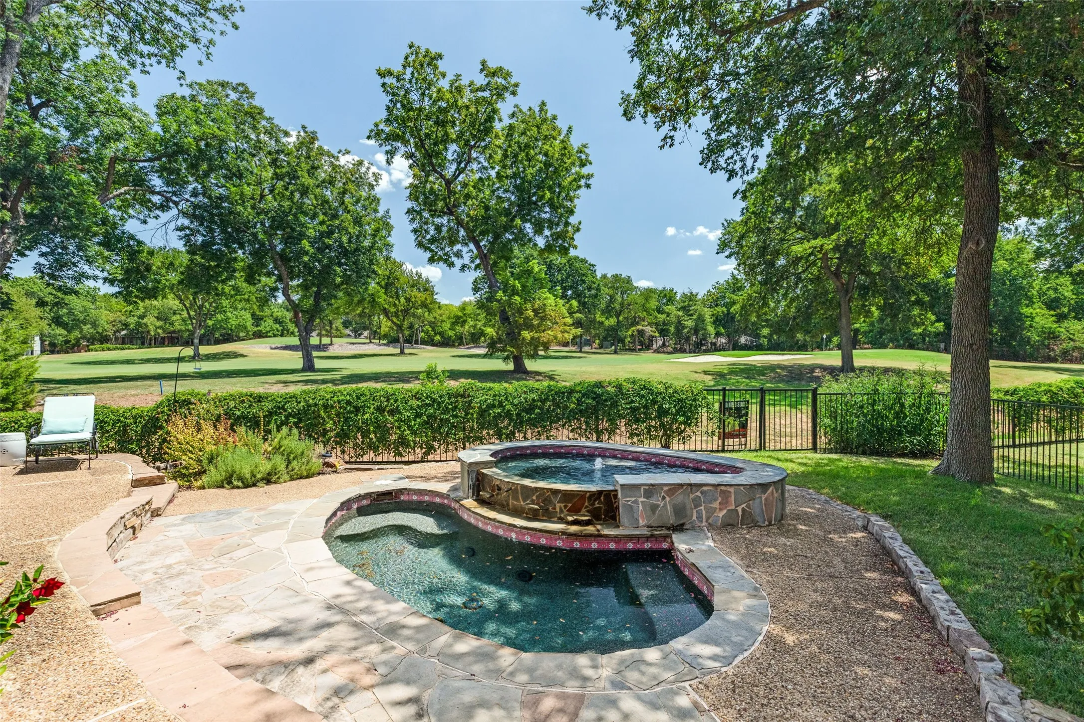 Cocktail pool is great for entertaining.  Many sitting areas!  Spa and pool have a heater.