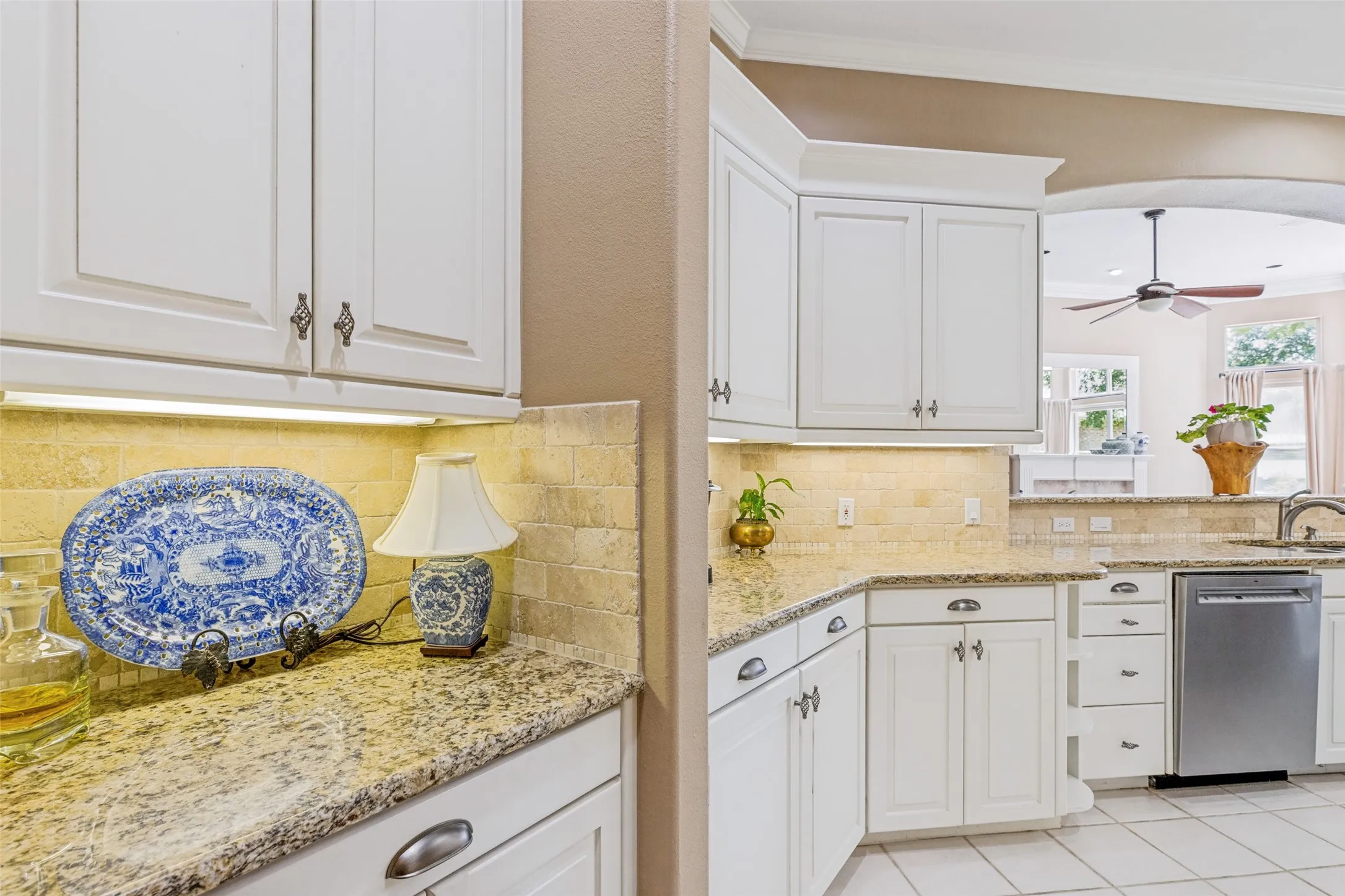 Extra butlers pantry off the kitchen gives extra counter and cabinet space.