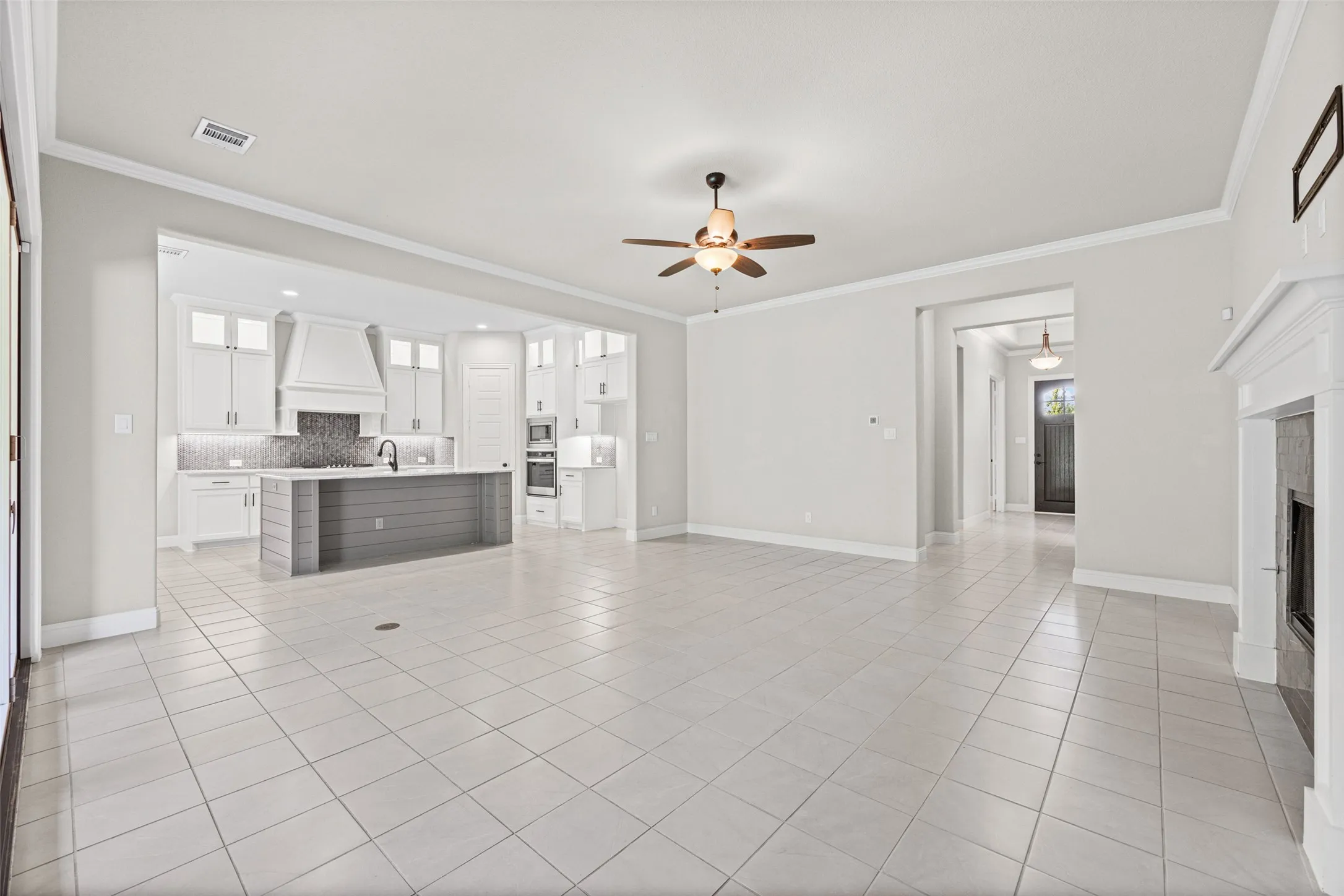 The living room is open to the kitchen