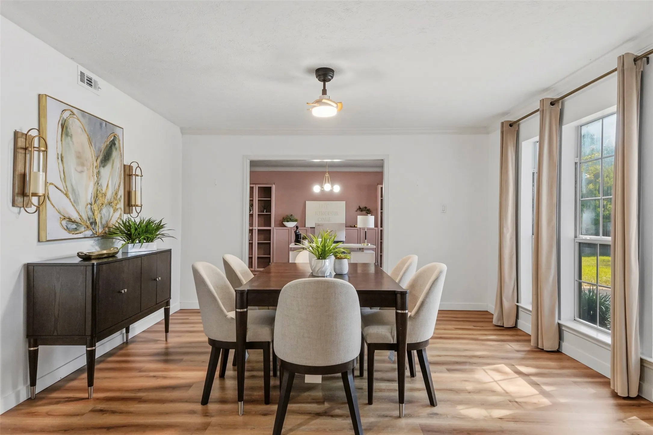 Wood-finish flooring throughout