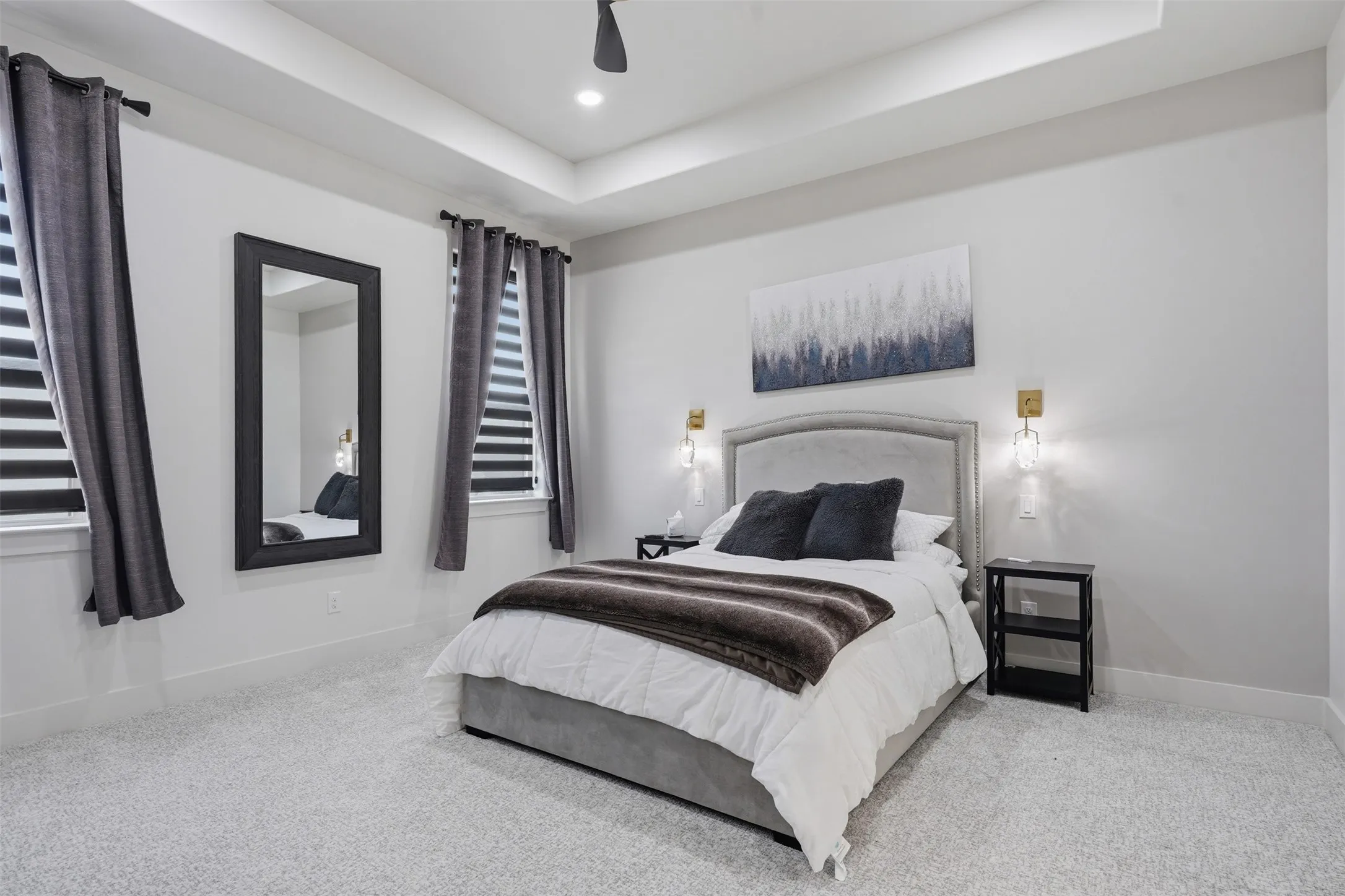 Recessed lighting, ceiling fan, and tray ceiling