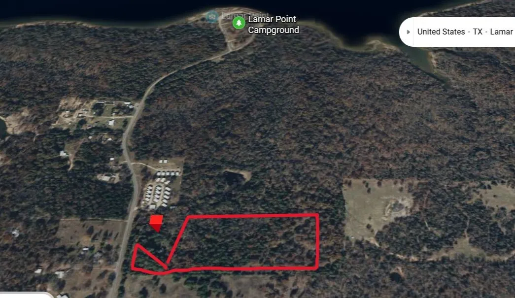 Aerial Survey Map. Depicting the property boundaries and location in relation to surrounding infrastructure and topography in Lamar County, Texas