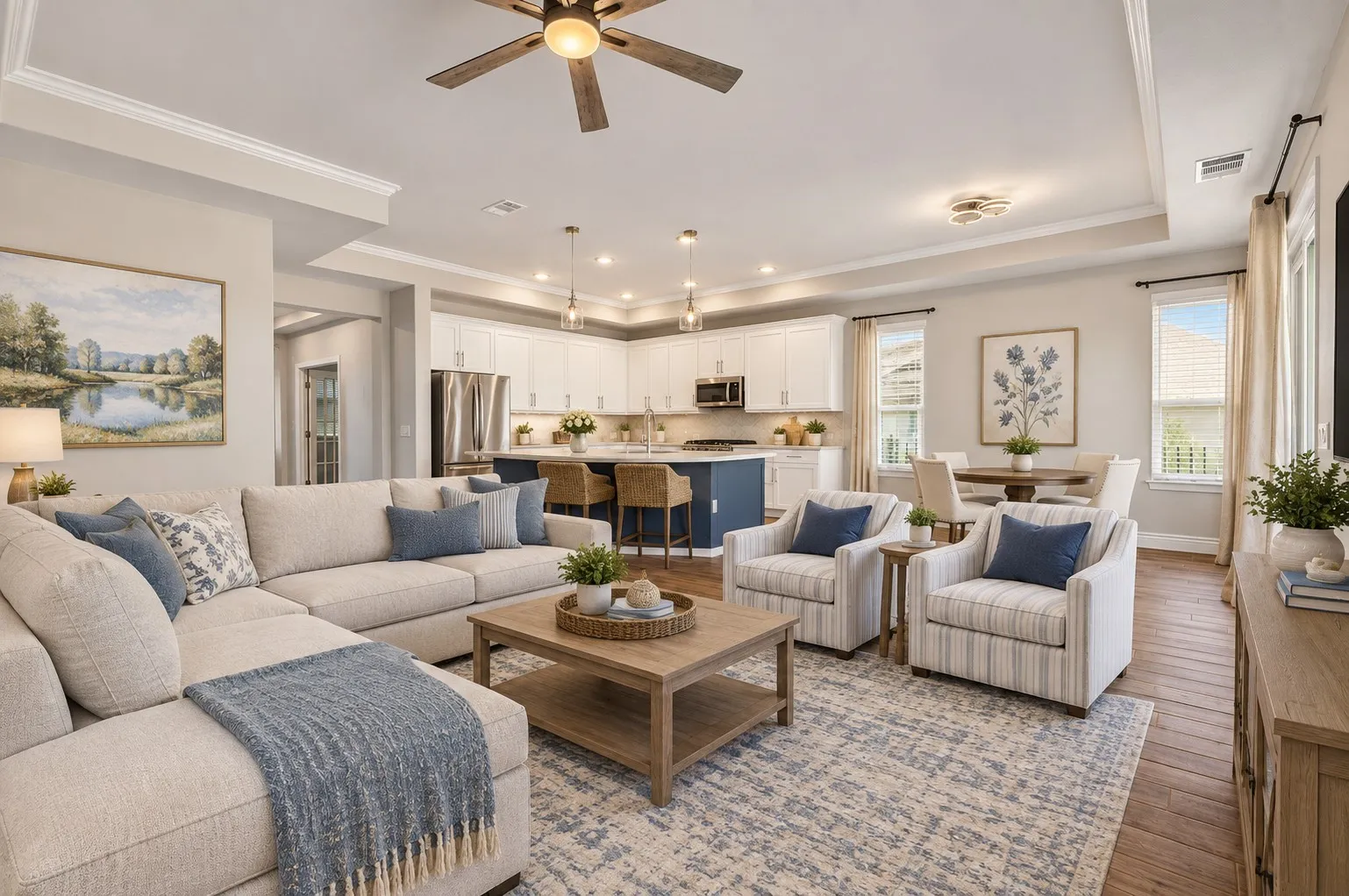 Virtually Staged living and dining area