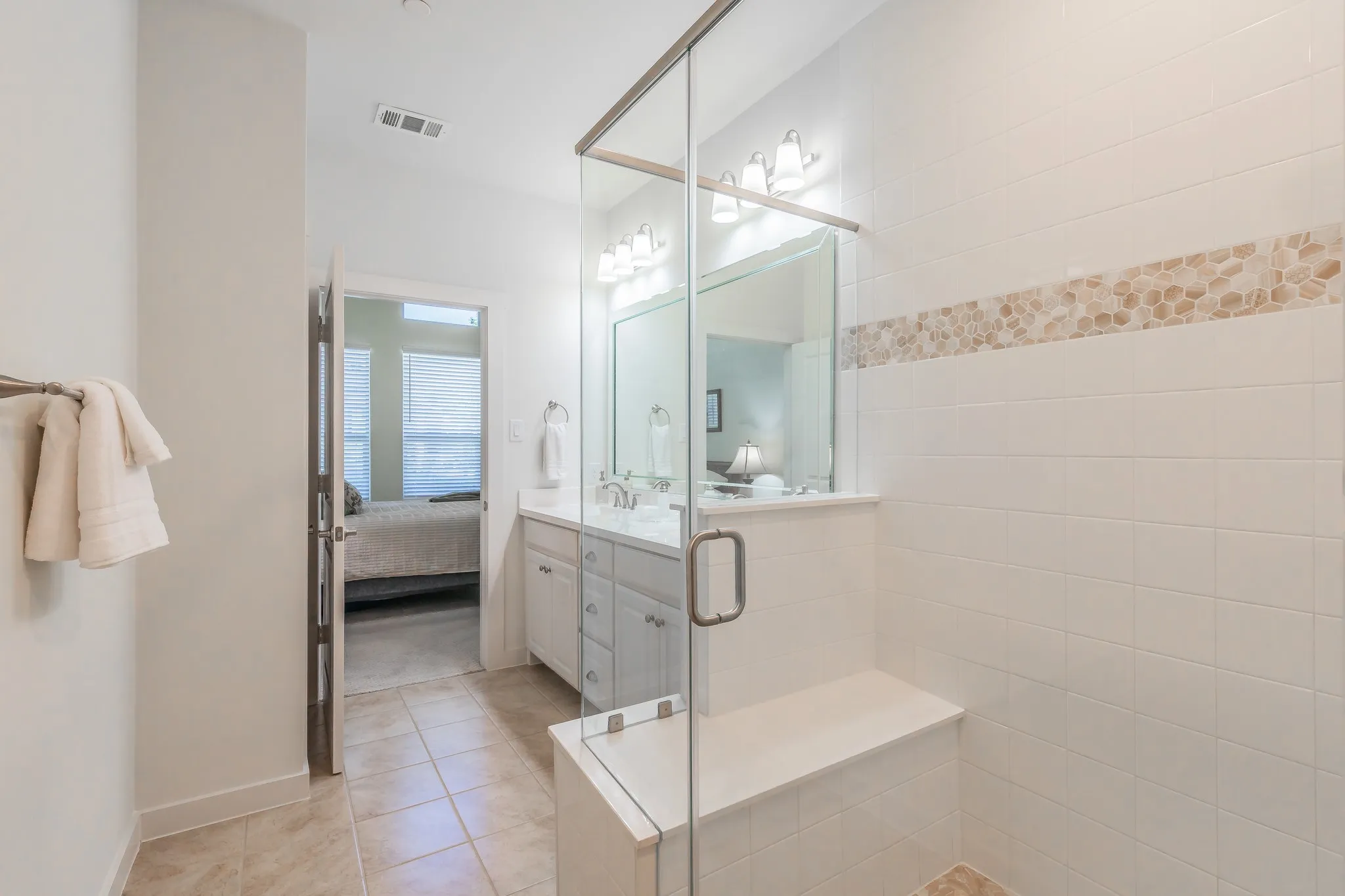 Zero Entry shower with extra wide glass door