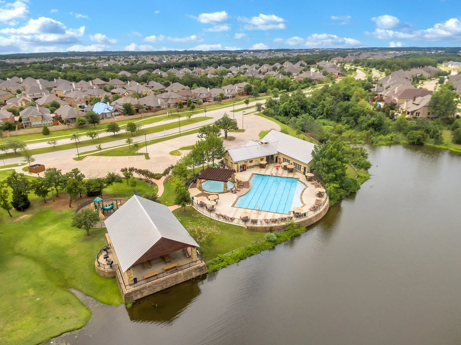 The North Amenity Centers offers a pool with swim lanes, a toddler pool, fitness ceter, play ground, bbq pavalion, and catch and release pond.